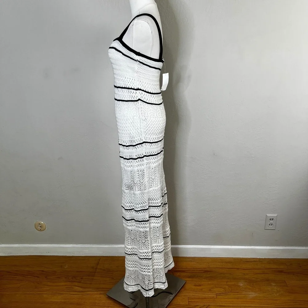 Abercrombie & Fitch Maxi Dress White Crochet Knit Black Trim NWT Small Tall